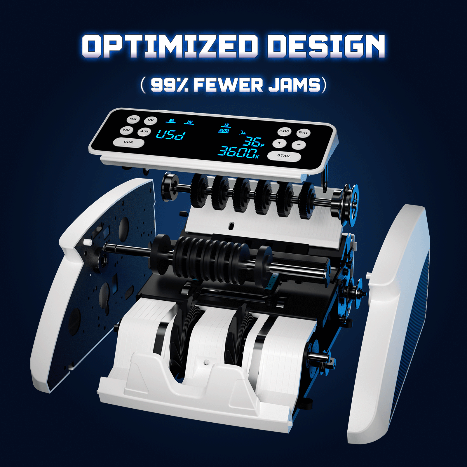 Money Counter Machine with Value Count for USD and EUR, UV MG IR Counterfeit Detection, Count Add Batch Auto Modes, Cash Counter with LED Display, Compact Powerful Design,Gray