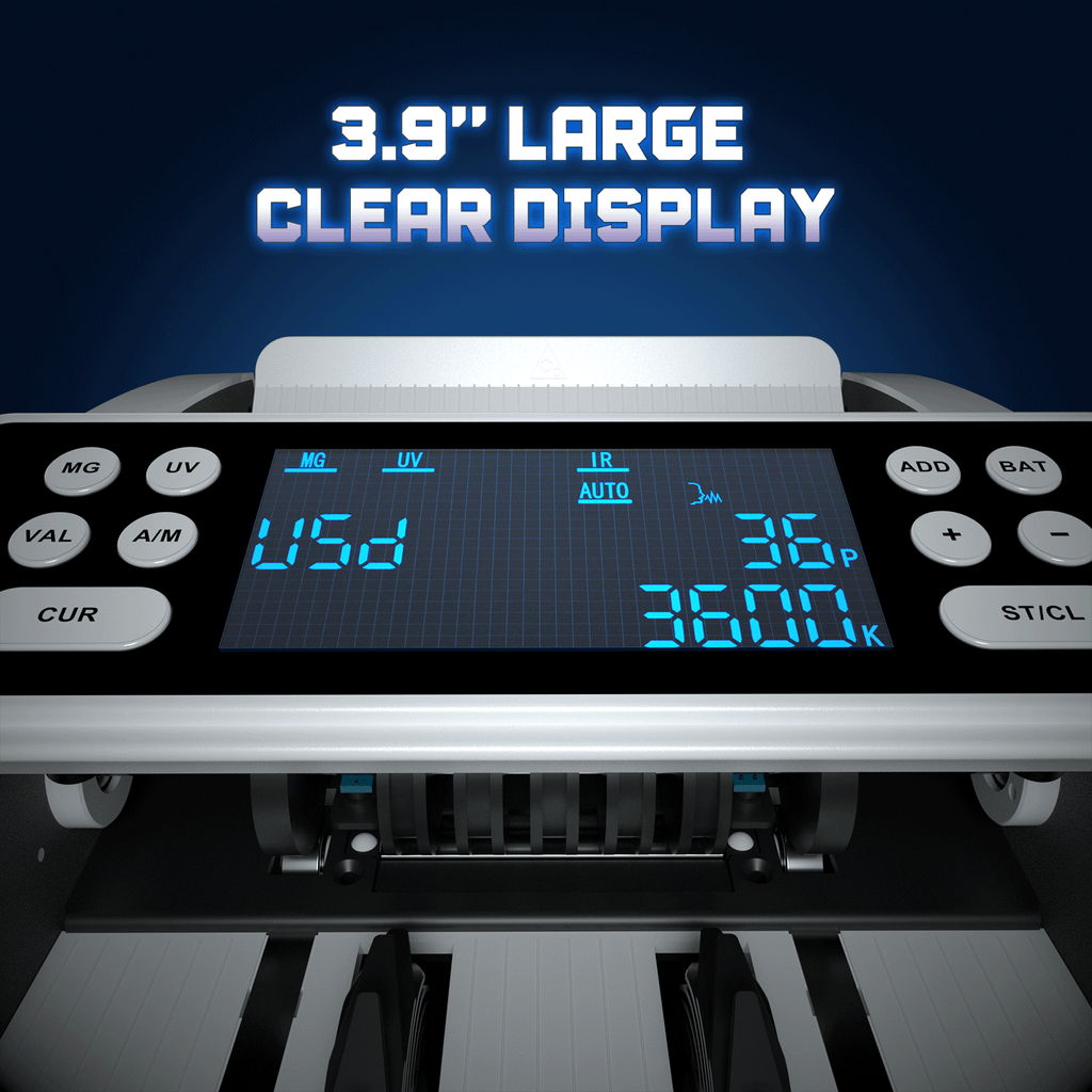 Money Counter Machine with Value Count for USD and EUR, UV MG IR Counterfeit Detection, Count Add Batch Auto Modes, Cash Counter with LED Display, Compact Powerful Design,Gray