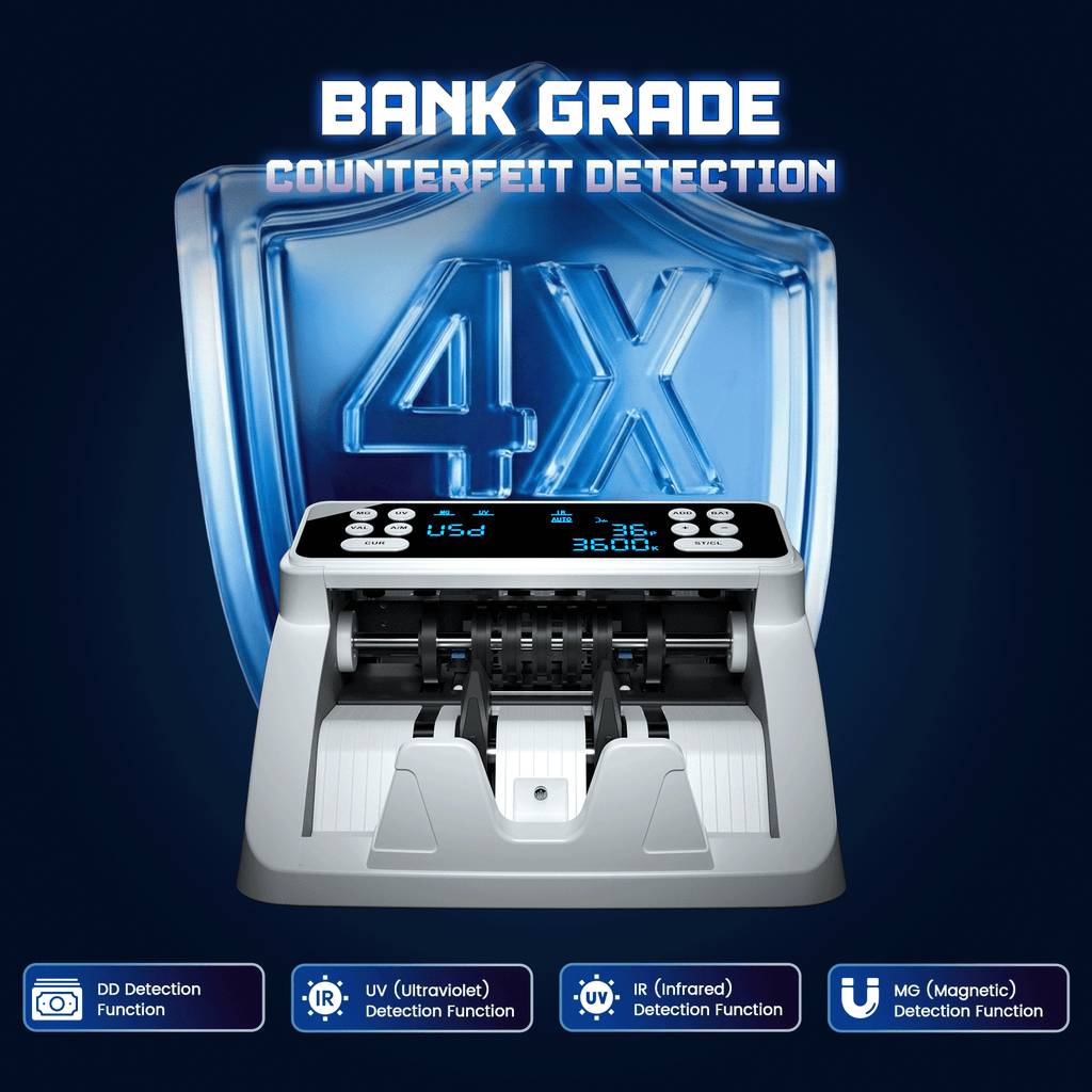 Money Counter Machine with Value Count for USD and EUR, UV MG IR Counterfeit Detection, Count Add Batch Auto Modes, Cash Counter with LED Display, Compact Powerful Design,Gray