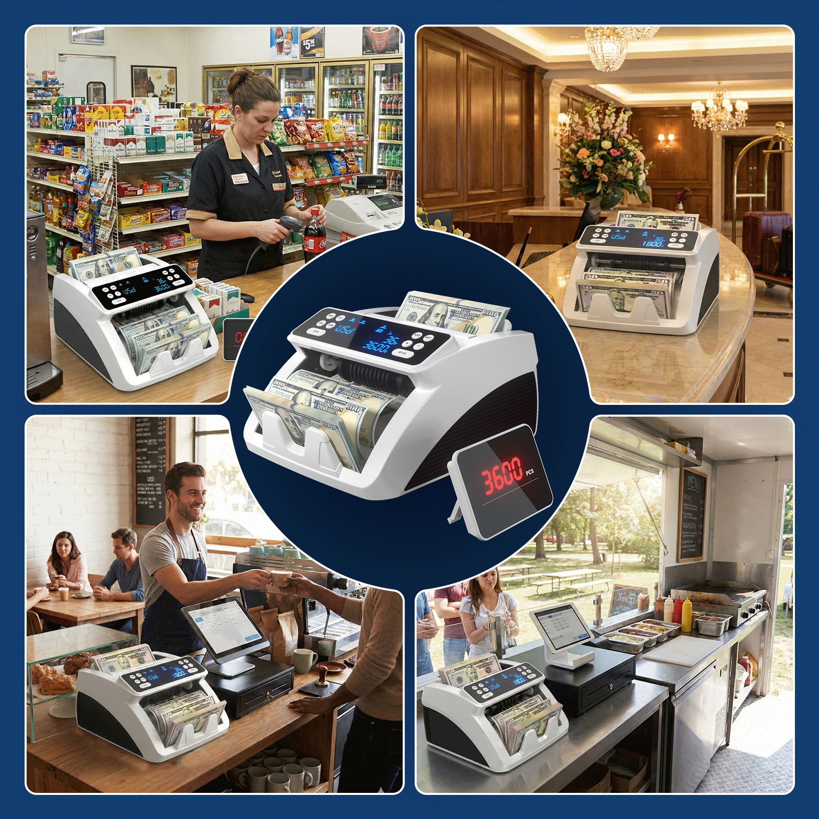 Money Counter Machine with Value Count for USD and EUR, UV MG IR Counterfeit Detection, Count Add Batch Auto Modes, Cash Counter with LED Display, Compact Powerful Design,Gray