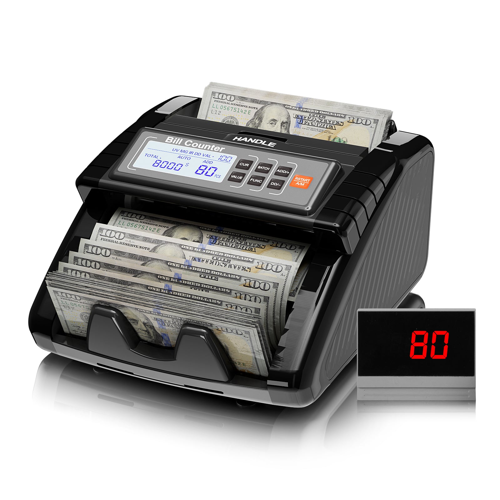 Aneken Money Counter Machine with Counterfeit Detection - 1000 Notes/Min, 3.7” LCD + External Display, Multi-Denomination Valuation