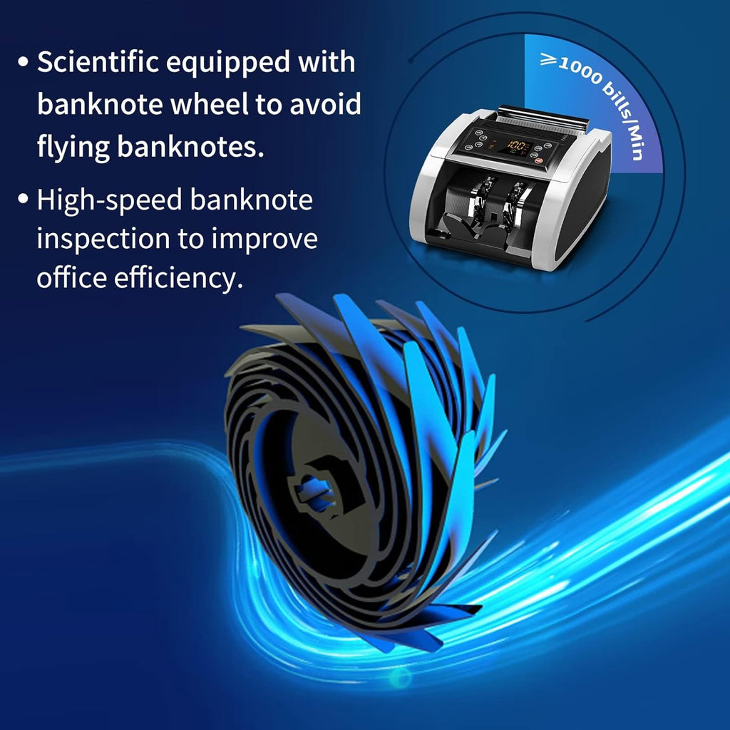 Aneken Money Counter Machine with Value Bill Count, Dollar, Euro with UV/MG/IR/DBL/HLF/CHN Counterfeit Detection, Bill Cash Counting
