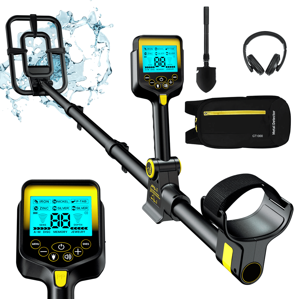 ANEKEN Waterproof Retractable Foldable Metal Detector - 2000mAh Rechargeable Professional Gold Detector with LCD Display, 10"" IP68 Coil