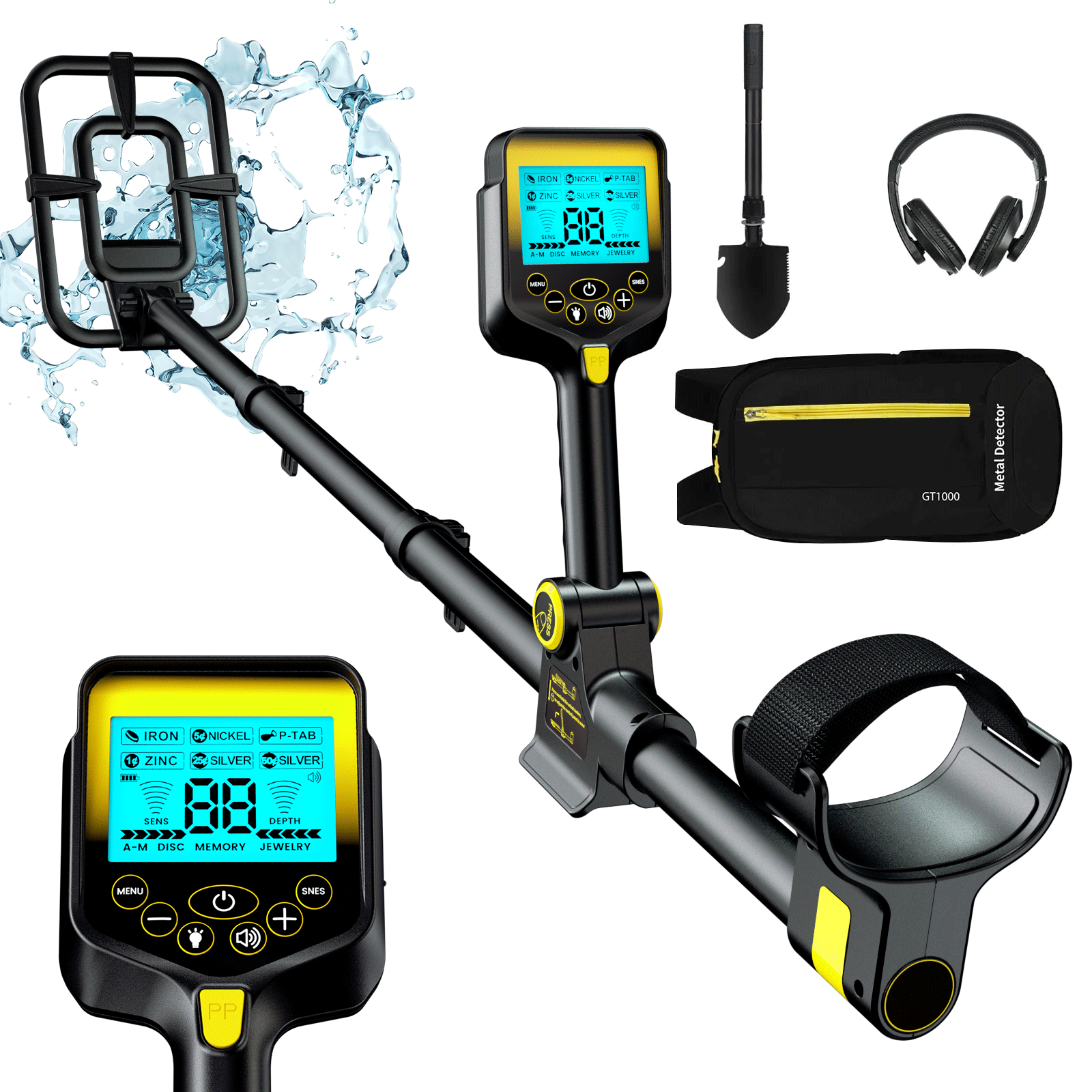 ANEKEN Waterproof Retractable Foldable Metal Detector - 2000mAh Rechargeable Professional Gold Detector with LCD Display, 10"" IP68 Coil