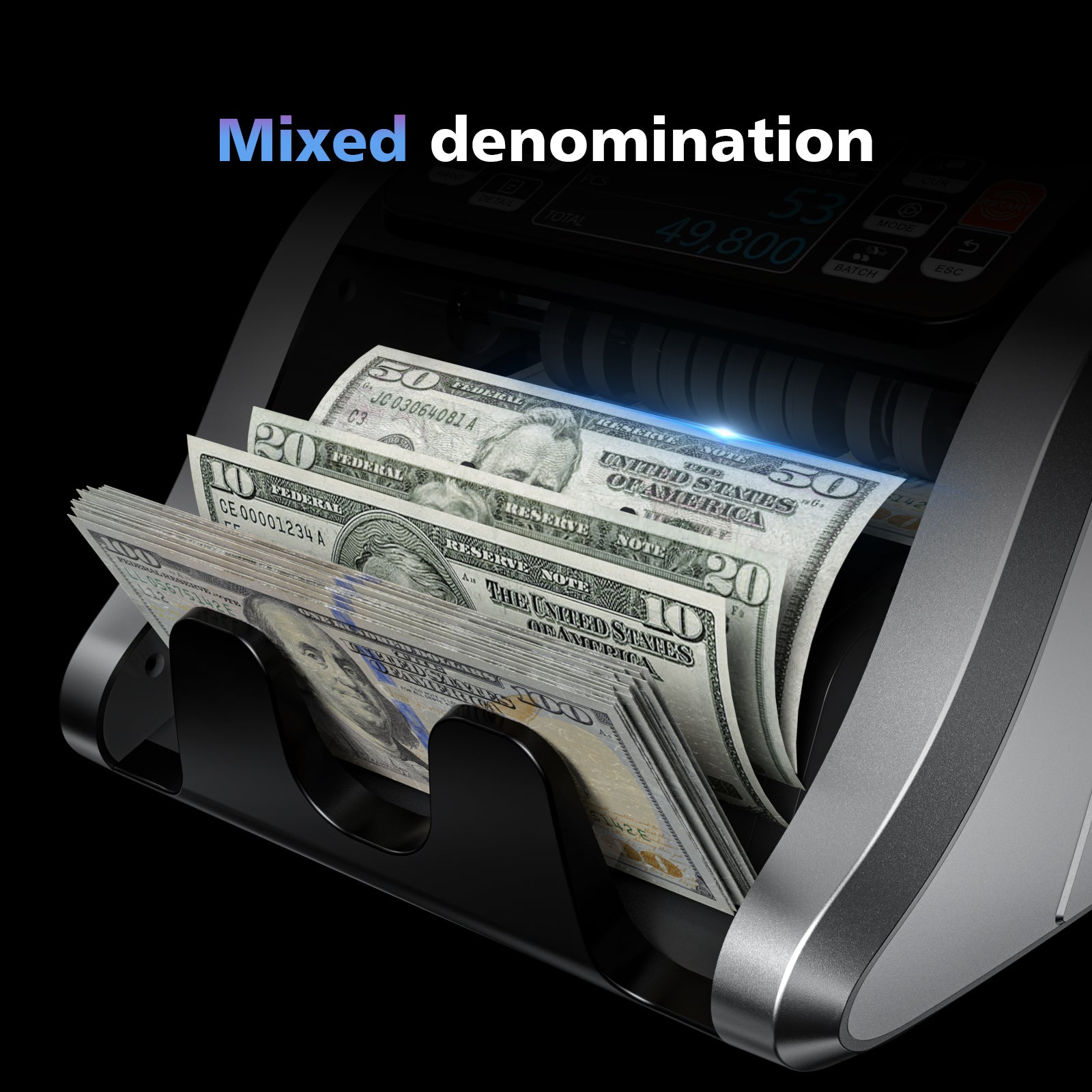 ANEKEN Mixed Denomination Money Counter, UV/MG/IR/MT Bill Counter, 3.5"" TFT Display Currency Counter (Gray)