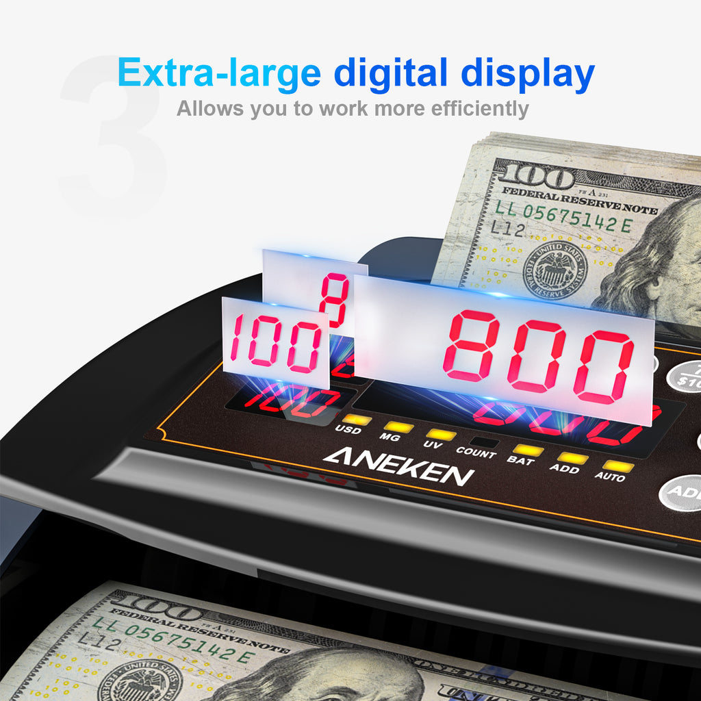Aneken Money Counter Machine, Bill Denomination Count Triple Counterfeit Detection(Blue)
