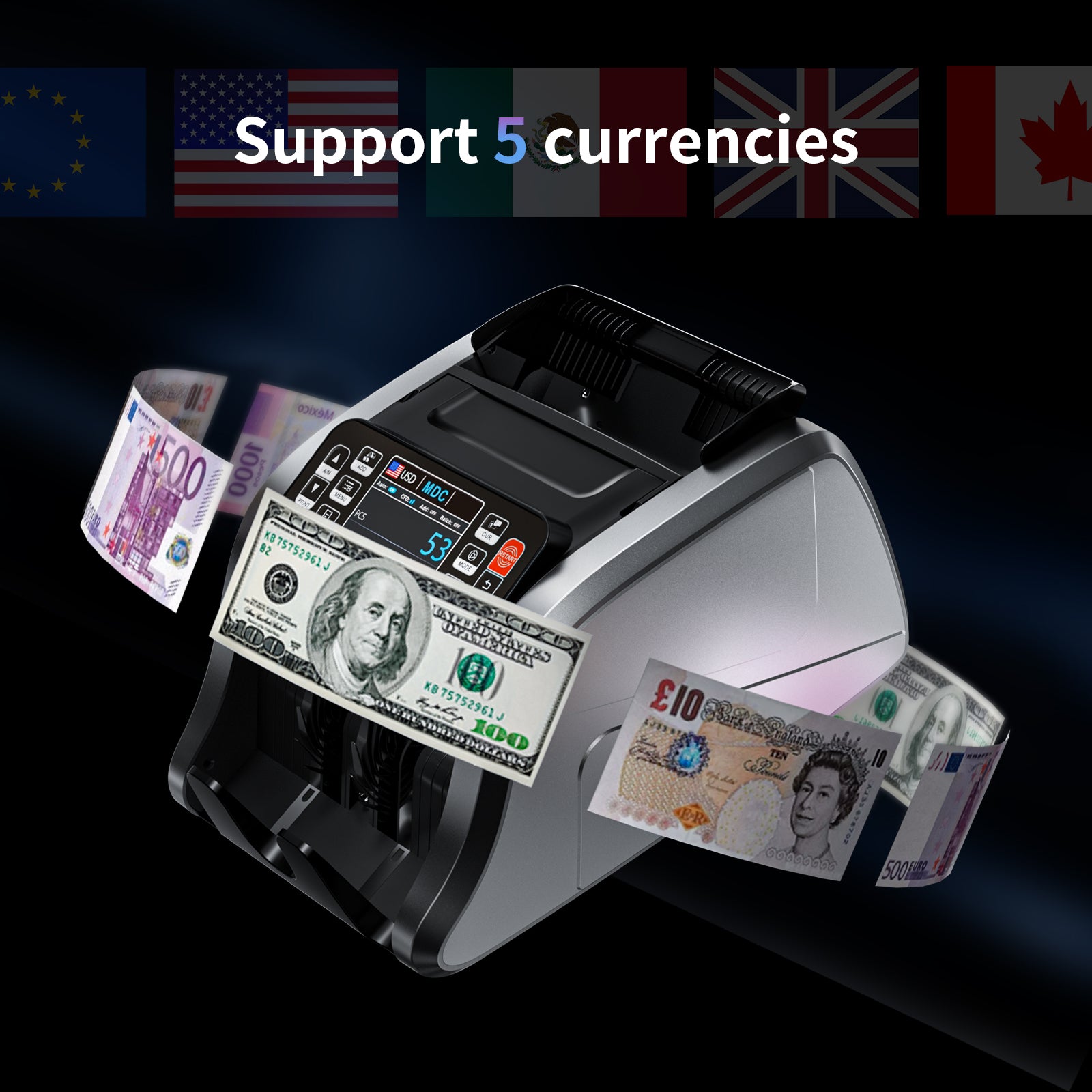 ANEKEN Mixed Denomination Money Counter, UV/MG/IR/MT Bill Counter, 3.5"" TFT Display Currency Counter (Gray)