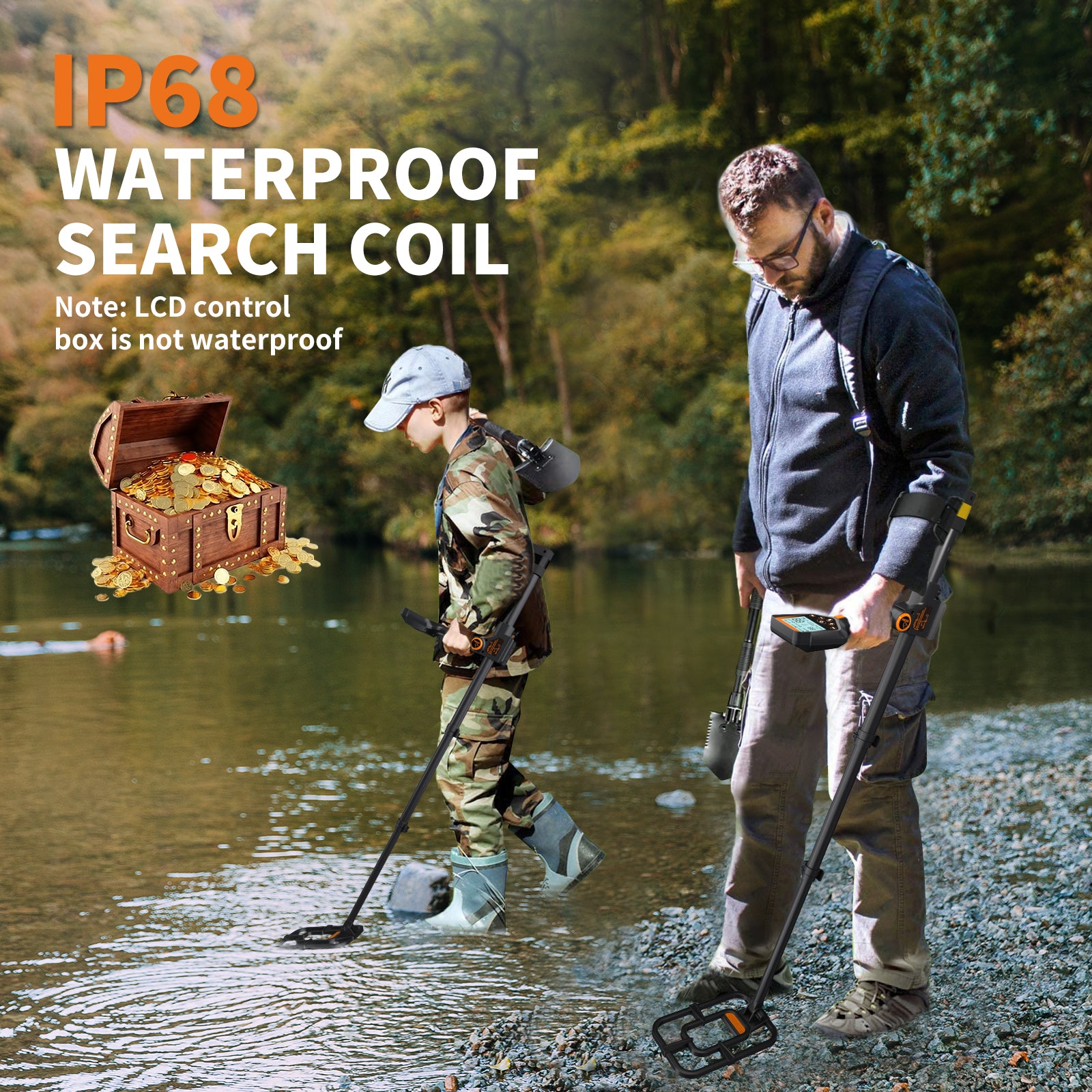 ANEKEN Professional Metal Detector - Waterproof, Foldable, High Accuracy, Rechargeable, Includes Carry Bag & Shovel