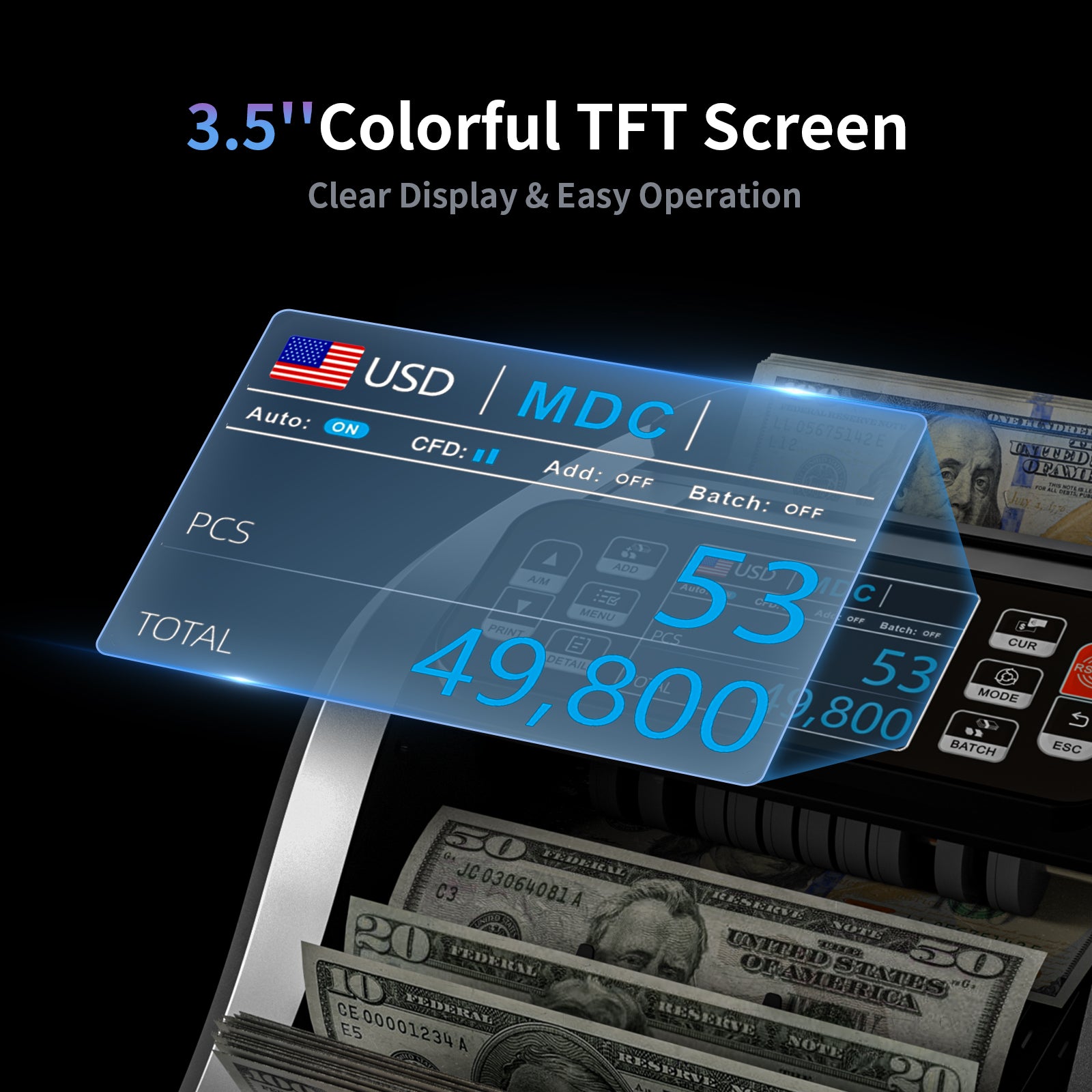ANEKEN Mixed Denomination Money Counter, UV/MG/IR/MT Bill Counter, 3.5"" TFT Display Currency Counter (Gray)