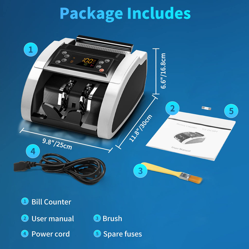 Aneken Money Counter Machine with Value Bill Count, Dollar, Euro with UV/MG/IR/DBL/HLF/CHN Counterfeit Detection, Bill Cash Counting