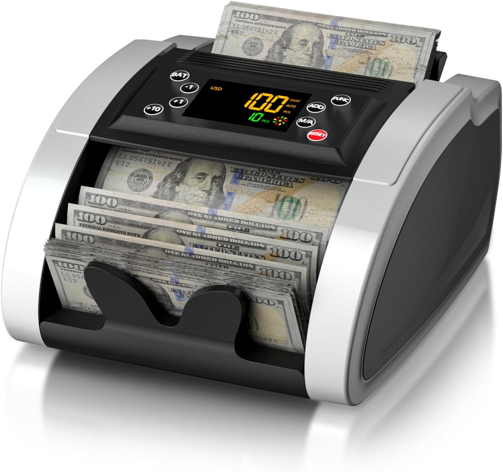 Aneken Money Counter Machine with Value Bill Count, Dollar, Euro with UV/MG/IR/DBL/HLF/CHN Counterfeit Detection, Bill Cash Counting