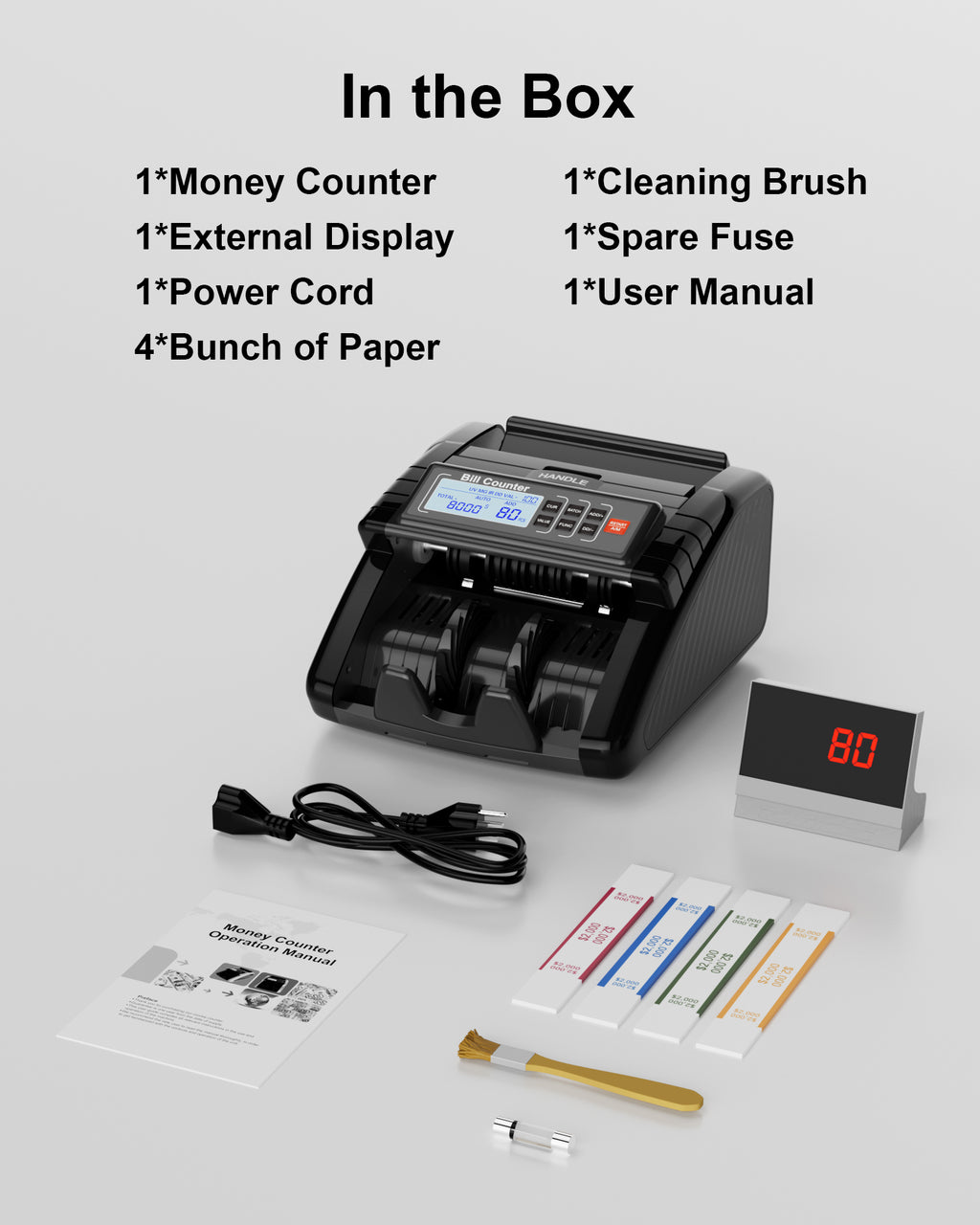 Aneken Money Counter Machine with Counterfeit Detection - 1000 Notes/Min, 3.7” LCD + External Display, Multi-Denomination Valuation