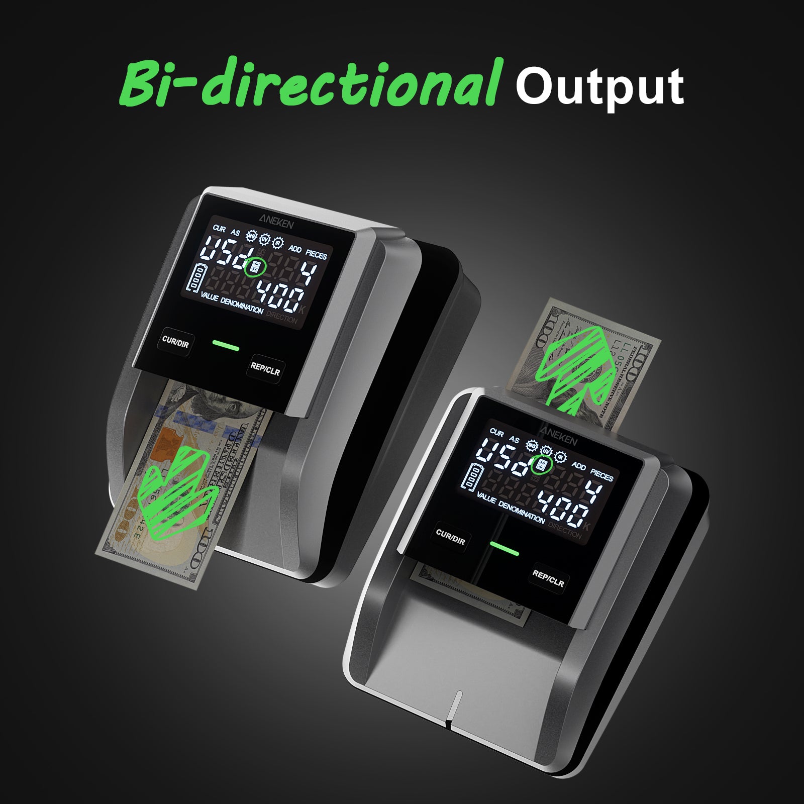 Aneken AL-139 Counterfeit Detector , Total Value & Add Function, 4-Way Orientation & Traceable Records Counterfeit Money Detector