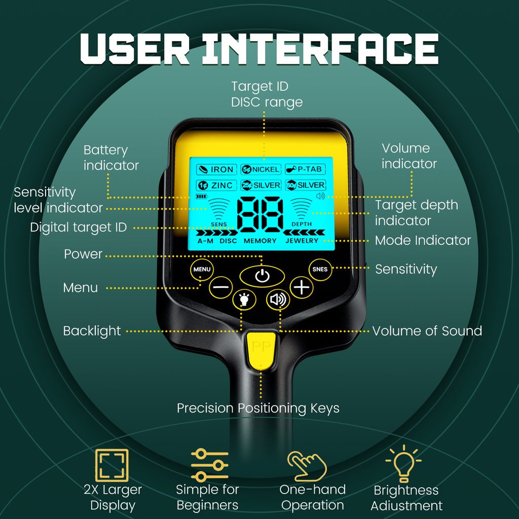 ANEKEN Waterproof Retractable Foldable Metal Detector - 2000mAh Rechargeable Professional Gold Detector with LCD Display, 10"" IP68 Coil