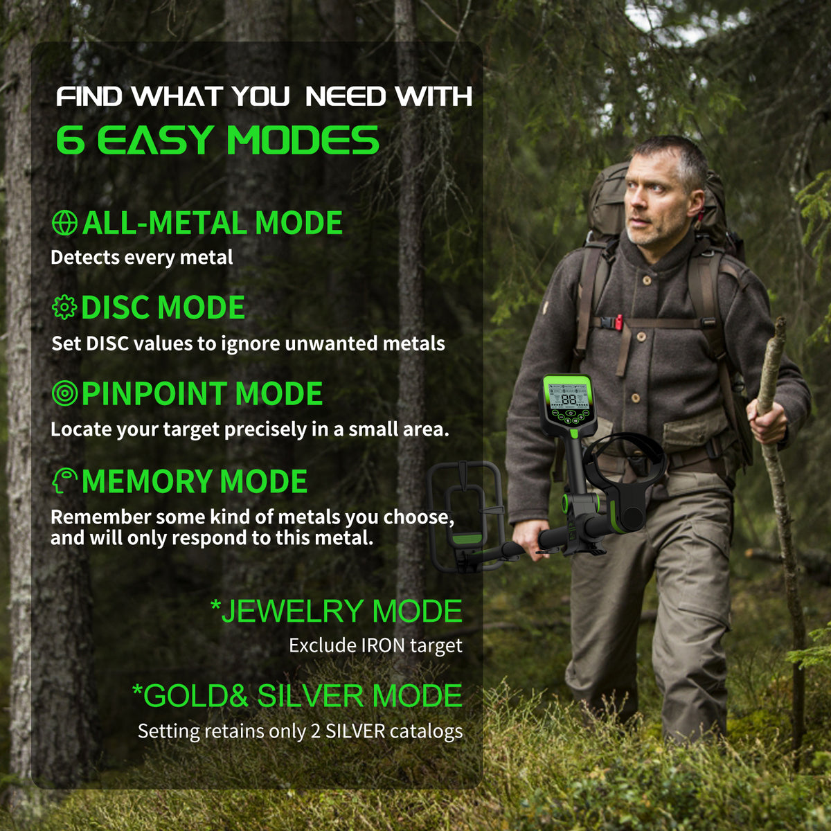 ANEKEN Professional Metal Detector - Waterproof, Foldable, High Accuracy, Rechargeable, Includes Carry Bag & Shovel