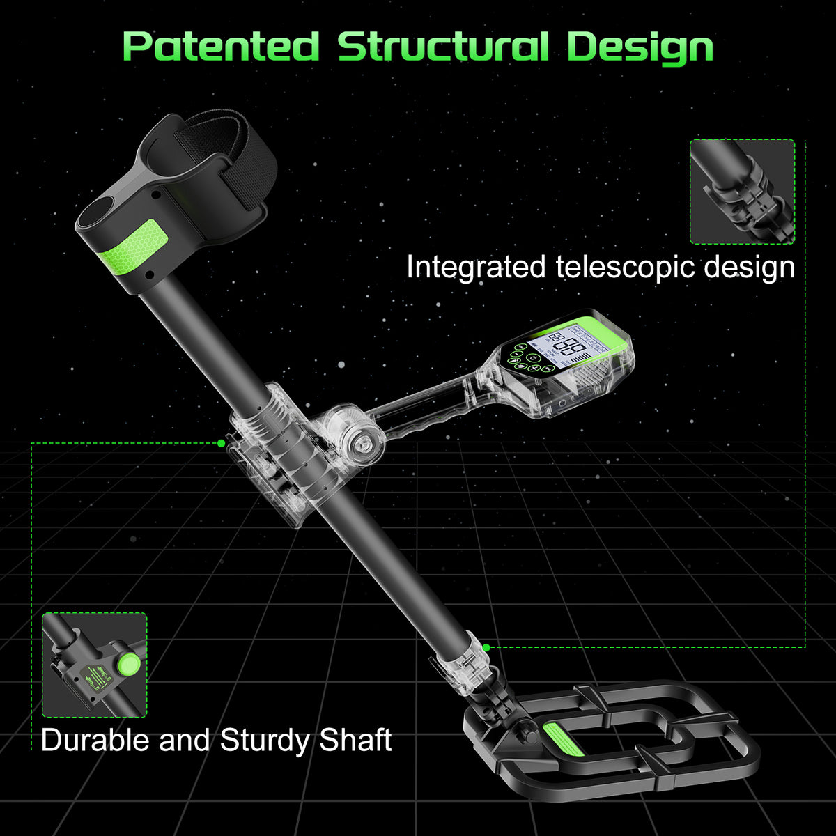ANEKEN Professional Metal Detector - Waterproof, Foldable, High Accuracy, Rechargeable, Includes Carry Bag & Shovel