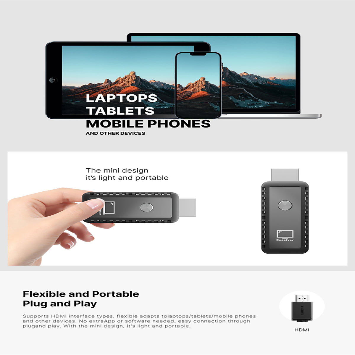 Aneken Wireless HDMI Transmitter and Receiver 328ft, 4K Wireless HDMI Extender Kit with 2.4GHz/5GHz Dual Band, Plug and Play HDMI Adapter for Laptop, PC, TV Box, Monitor and Projector, Black